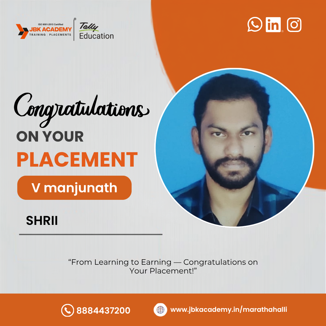 Placed Student at JBK Academy Marathahalli